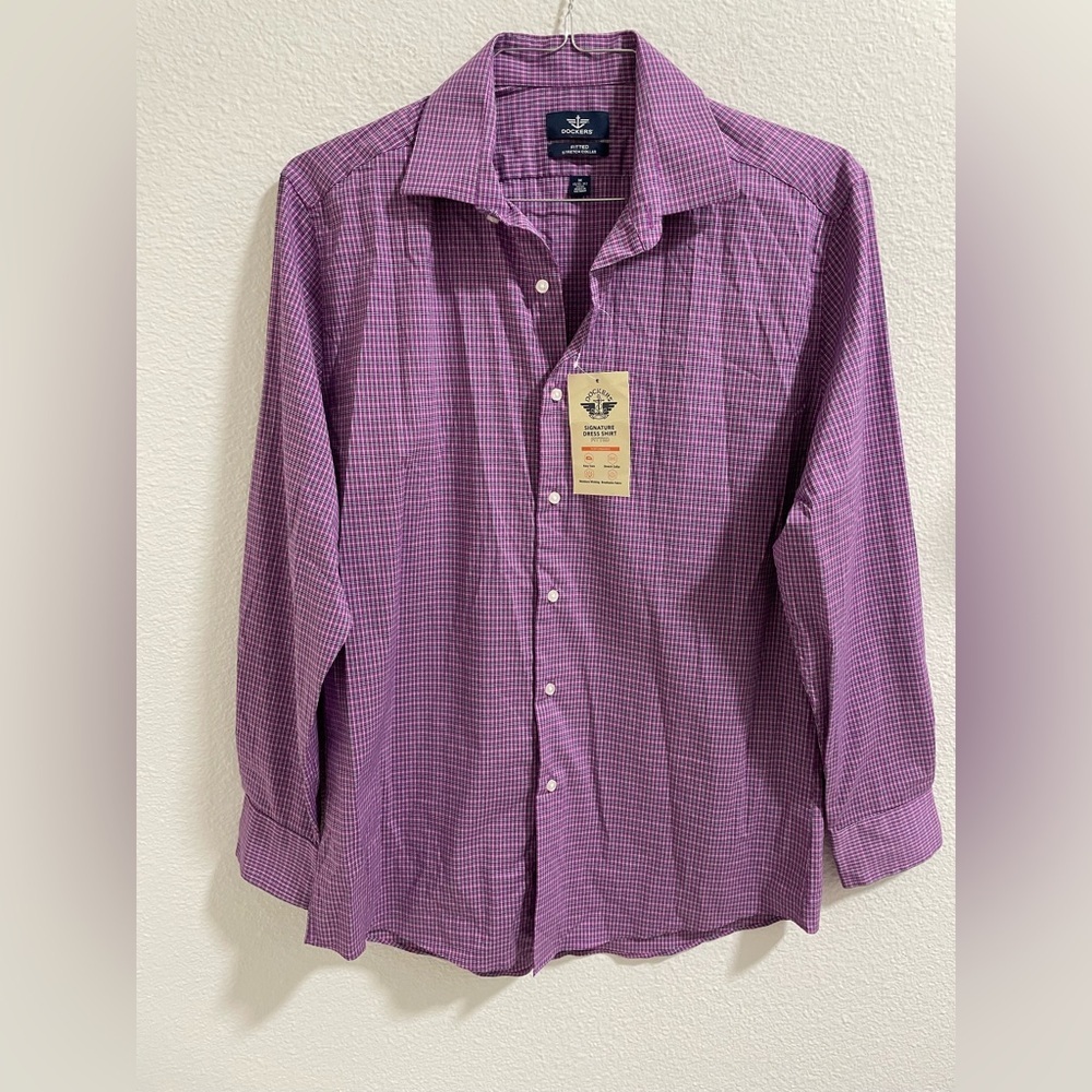 Dockers Men's Purple Plaid Button Down Shirt